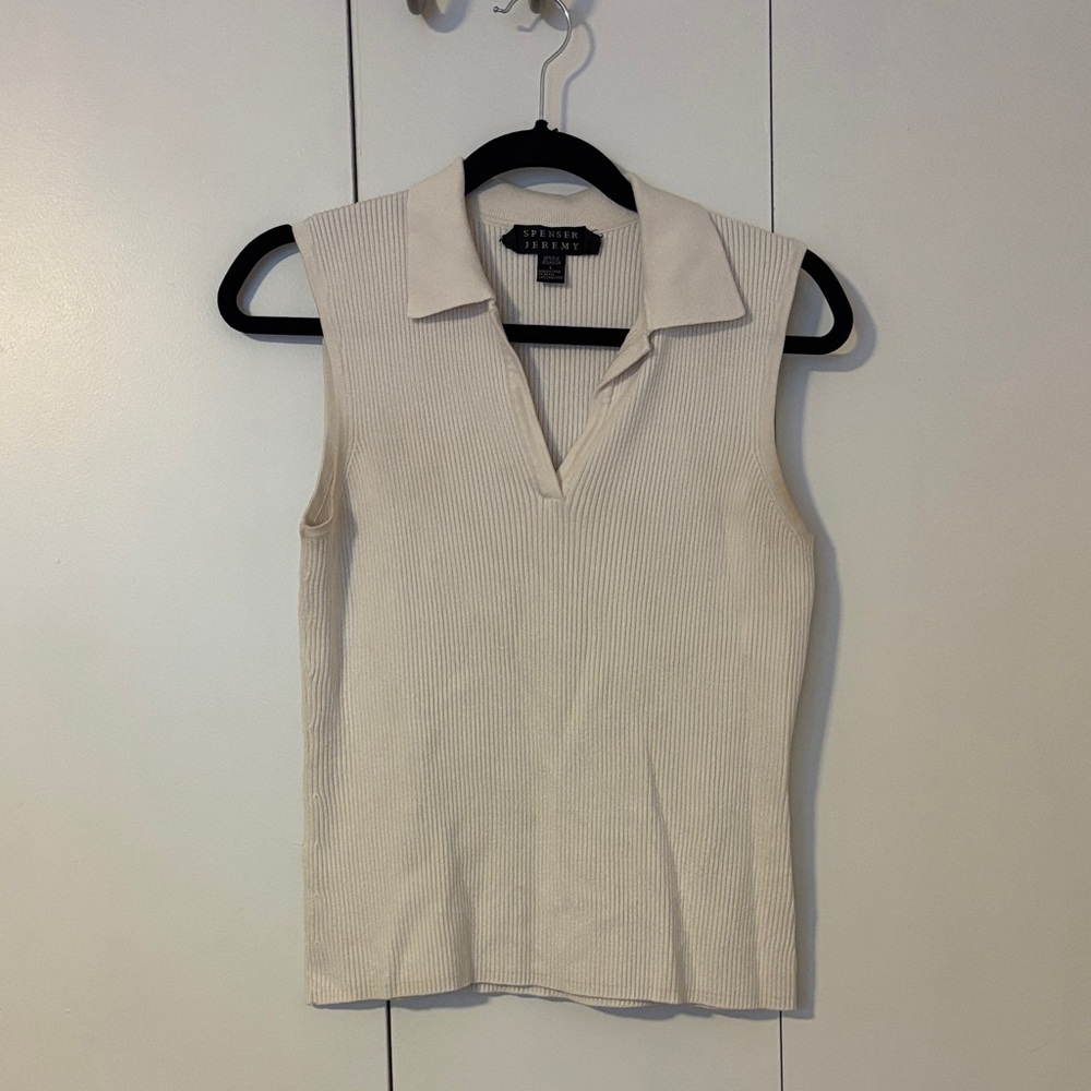 Spenser Jeremy Ivory Sleeveless Collared Tank